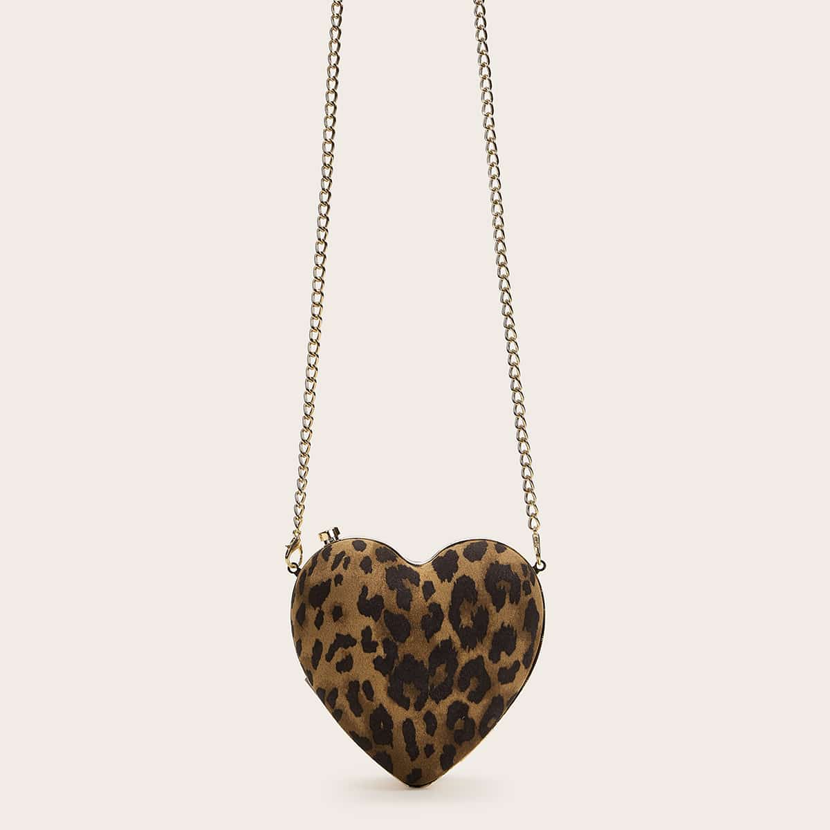 

Leopard Heart Shaped Chain Bag, Brown