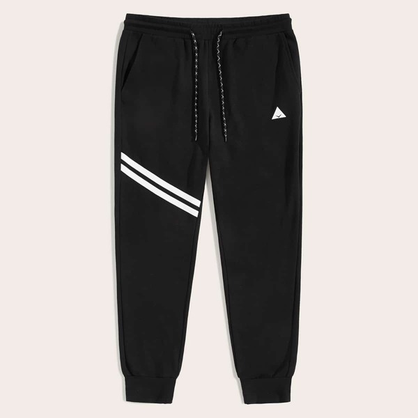 

Men Geo Print Tape Drawstring Waist Sweatpants, Black