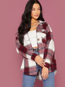 SHEIN Essnce Plaid Flap Pocket Overshirt - Multicolor - View 1