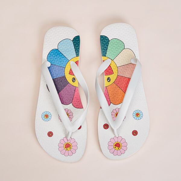 

Cartoon Flower Print Flip Flops