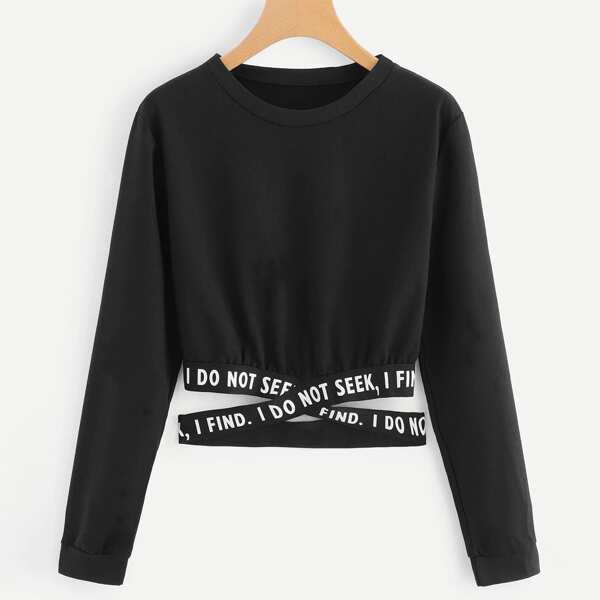 

Plus Letter Tape Criss Cross Sweatshirt, Black