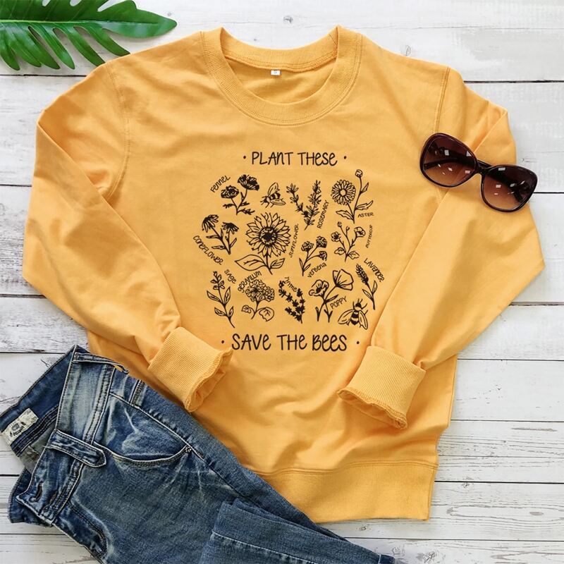 

Plus Plants & Slogan Graphic Sweatshirt, Yellow