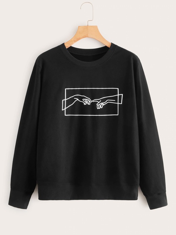 

Plus Hand Print Drop Shoulder Sweatshirt, Black