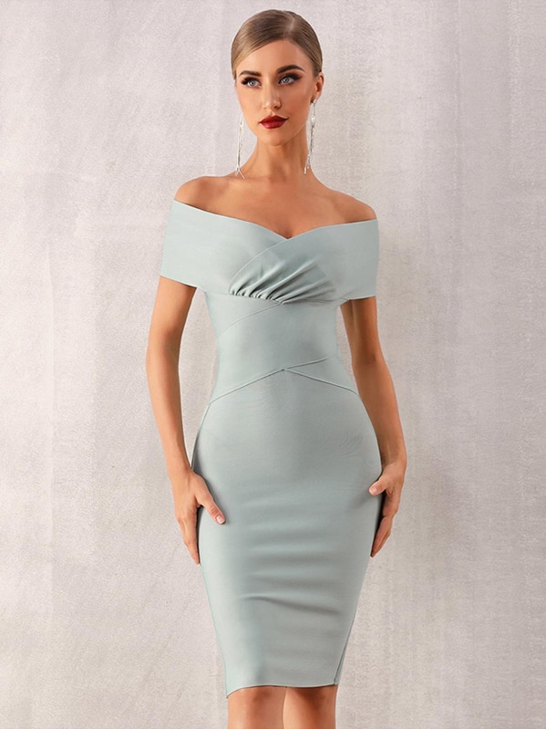 

Adyce Off Shoulder Zip Back Midi Bandage Dress, Grey