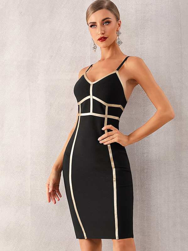 

Adyce Contrast Binding Cami Bandage Dress, Black