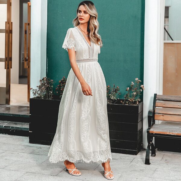 

Simplee High Waist Eyelash Lace Dress