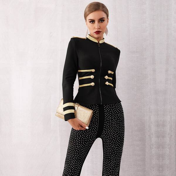 

Double Button Rope Detail Sailor Jacket, Black