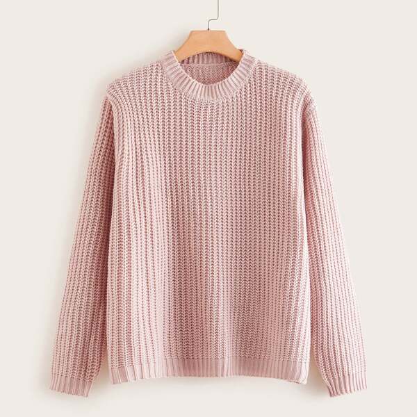 

Plus Chunky Knit Solid Sweater, Pink pastel