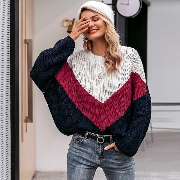 

Simplee Dolman Sleeve Chevron Oversized Sweater, Multicolor