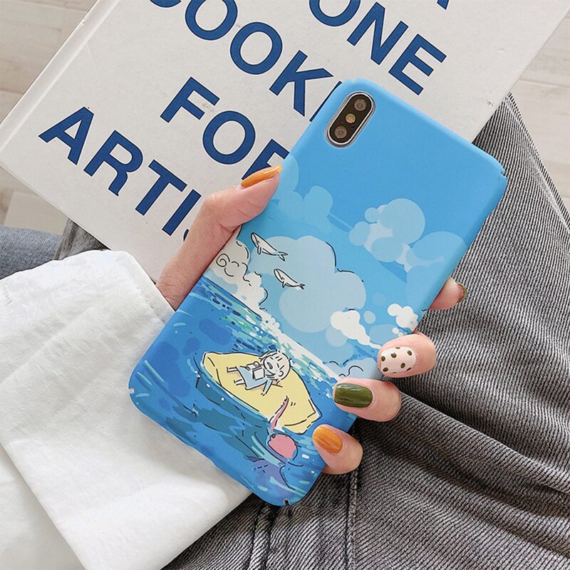 

1pc Cartoon Girl & Blue Sky Pattern iPhone Case