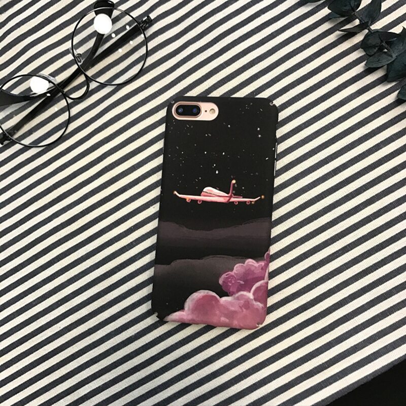 

Airplane & Night Sky Pattern iPhone Case, Black