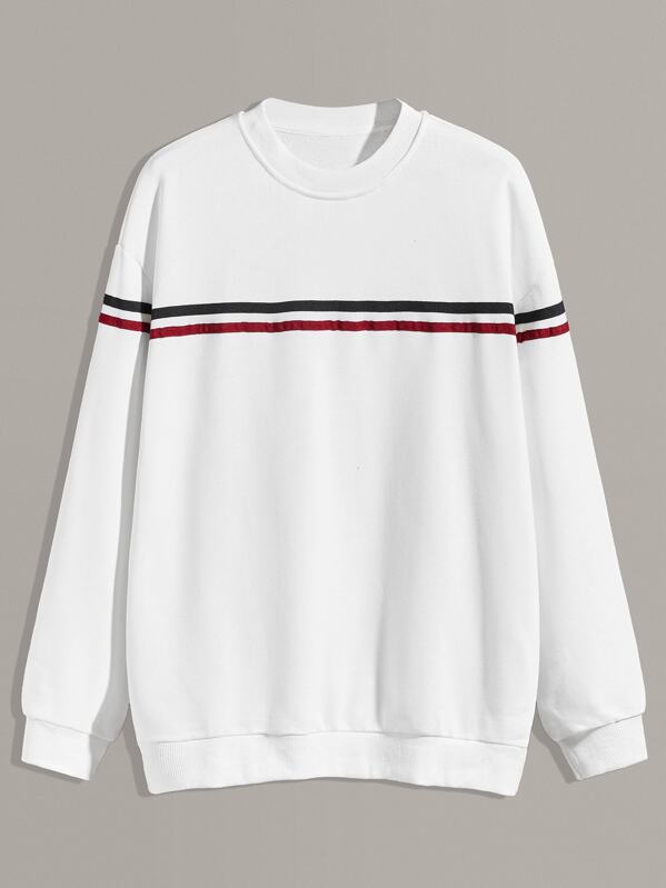 

Men Contrast Tape Round Neck Sweatshirt, White, Ramon