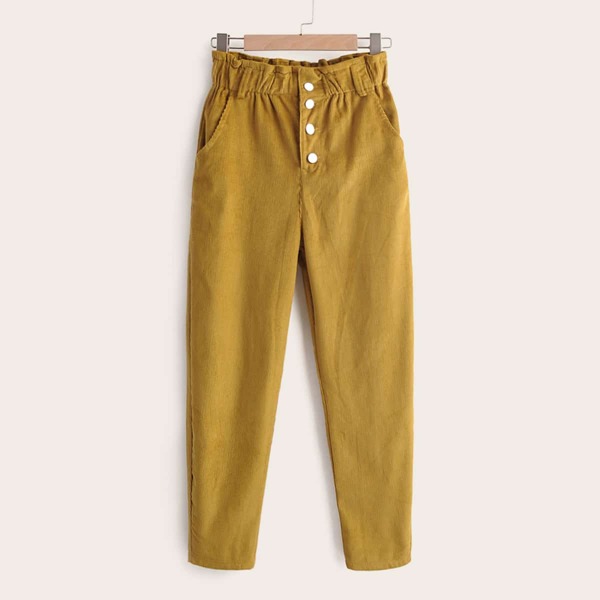 

Frill Waist Corduroy Carrot Pants, Yellow