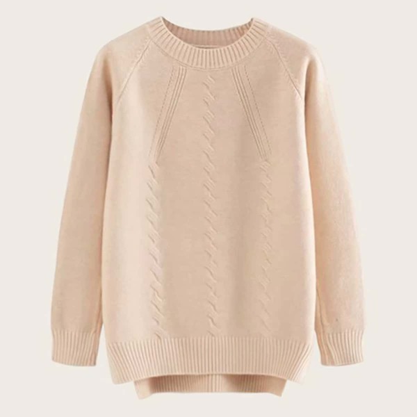 

High Low Split Hem Raglan Sleeve Sweater, Beige