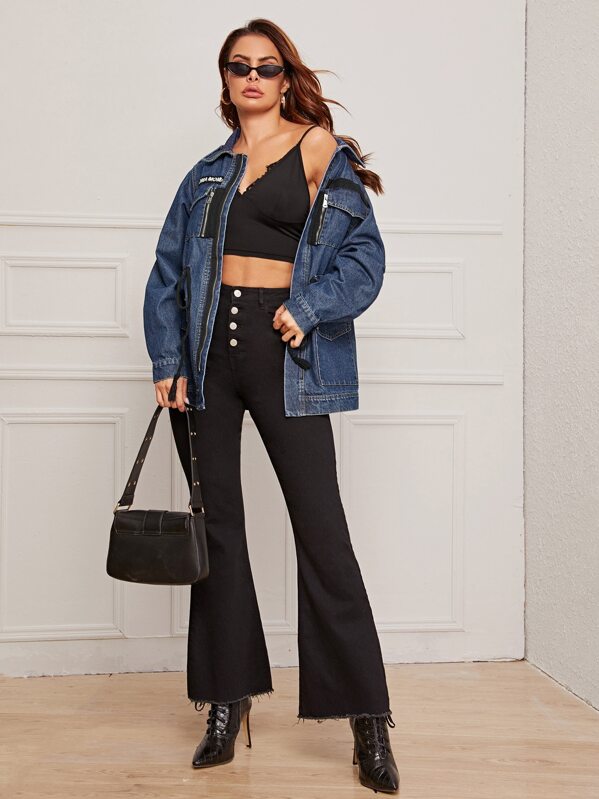 

Tape Panel Drawstring Waist Denim Cargo Jacket, Navy, Andy
