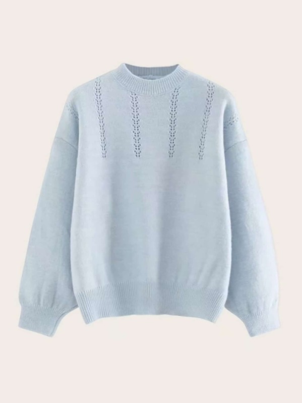 

Pointelle Knit Lantern Sleeve Jumper, Blue