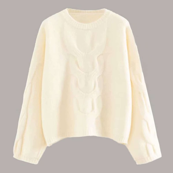

Cable Knit Round Neck Jumper, White