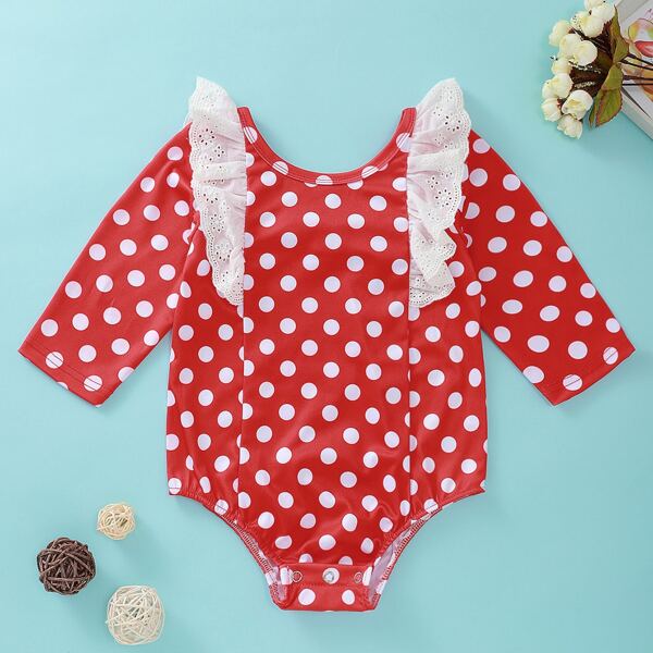 

Baby Girl Contrast Schiffy Polka Dot Romper