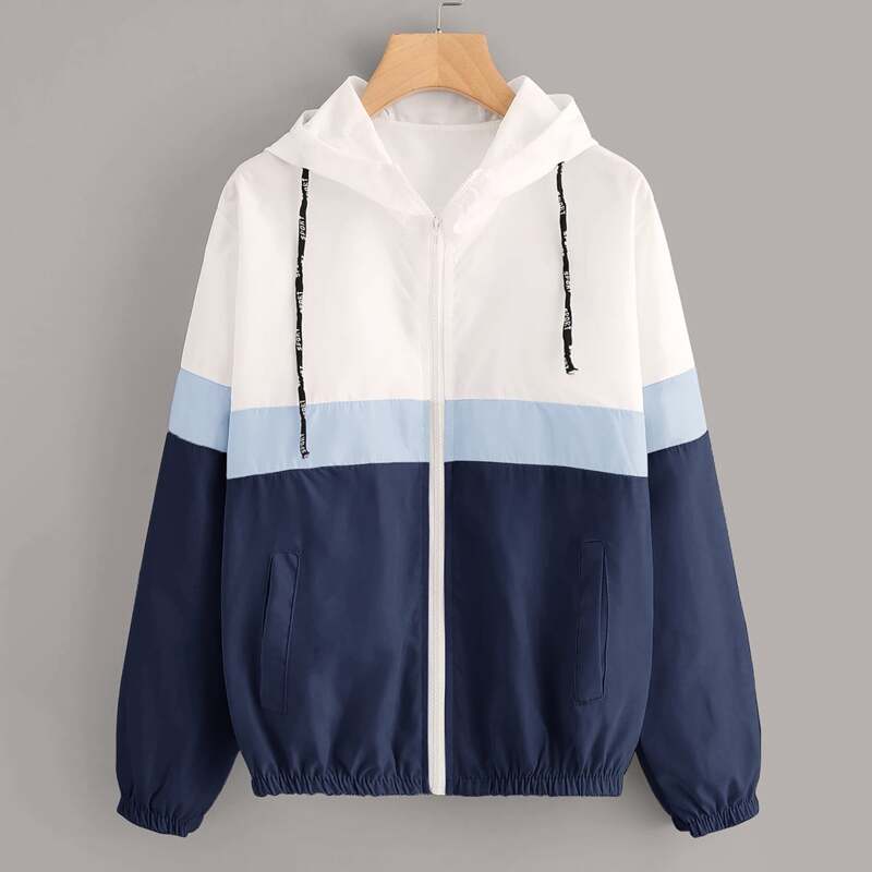 

Color-block Zip-up Hooded Windbreaker Jacket, Multicolor