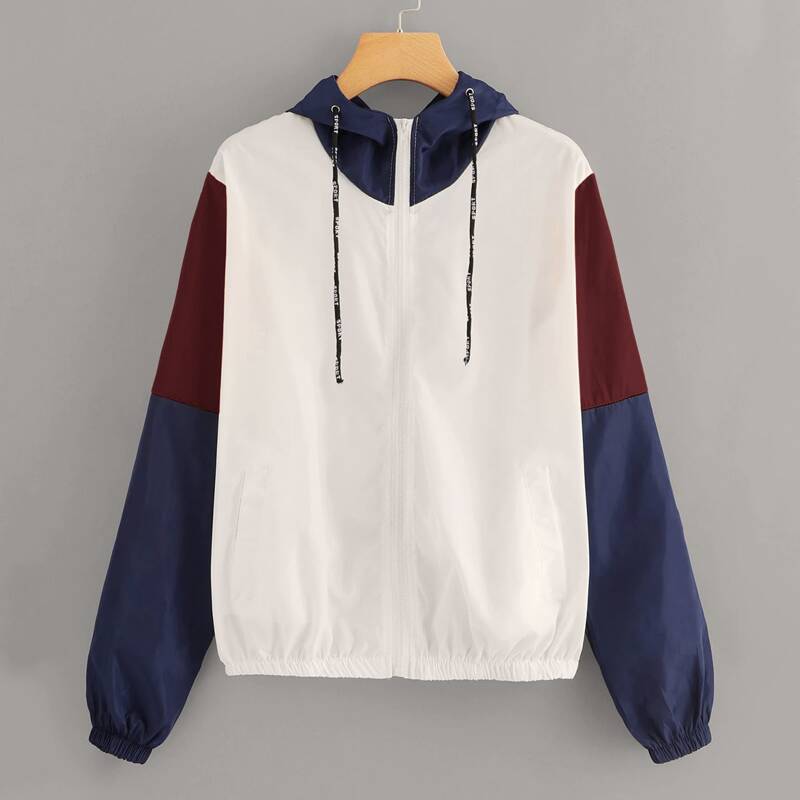 

Color-block Zip-up Hooded Windbreaker Jacket, Multicolor