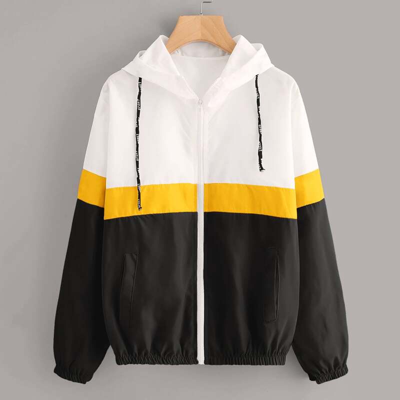 

Color-block Zip-up Hooded Windbreaker Jacket, Multicolor