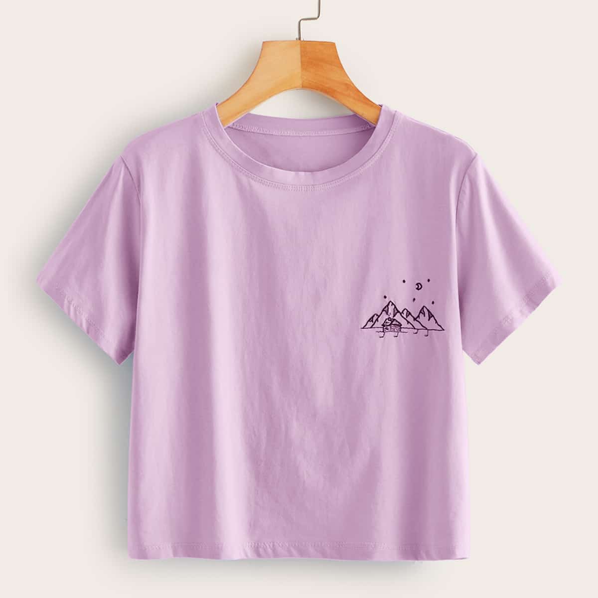 

Mountain Embroidery Short Sleeve Tee, Purple