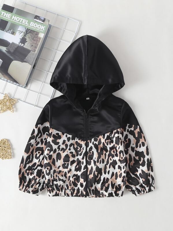 

Toddler Girls Contrast Leopard Panel Hooded Jacket, Multicolor