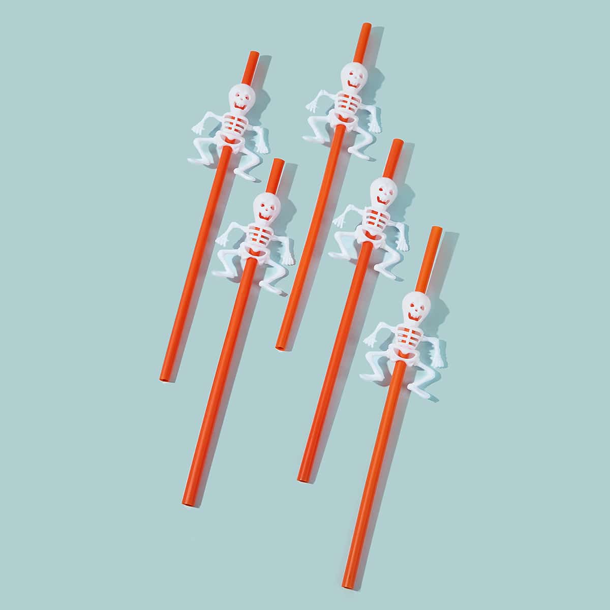 

5pcs Skeleton Decor Plastic Straw, Orange