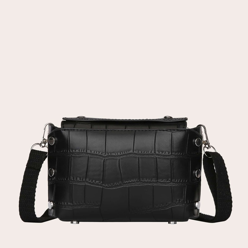 

Studded Trim Croc Bag, Black