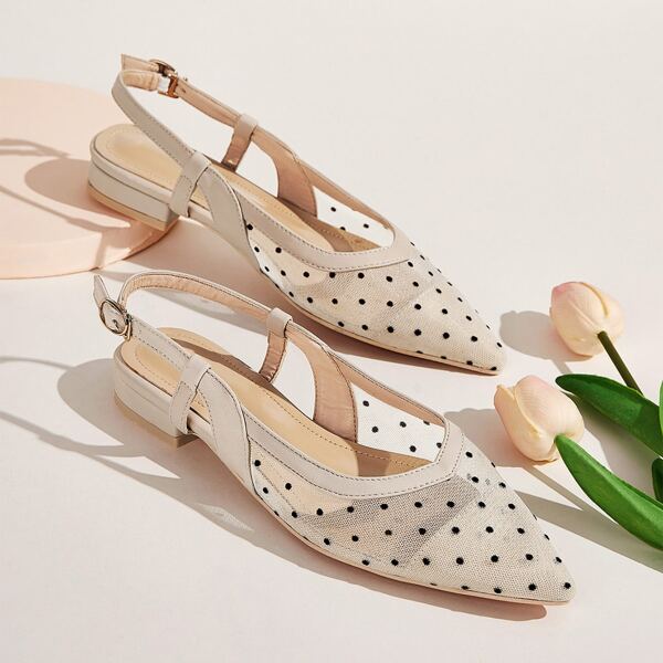 

Point Toe Polka Dot Slingback Flats, Apricot