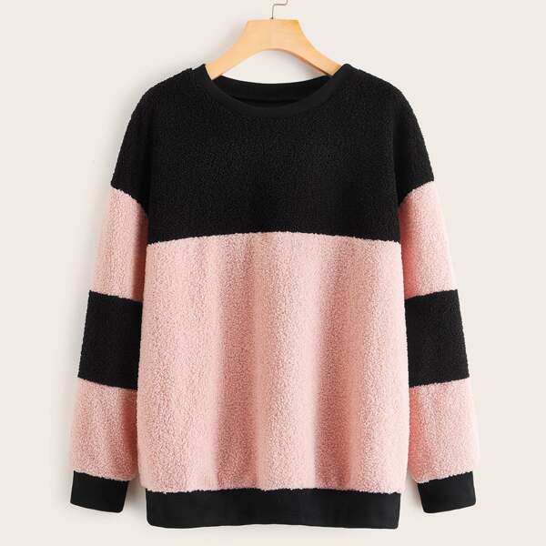 

Color-Block Drop Shoulder Teddy Sweatshirt, Multicolor