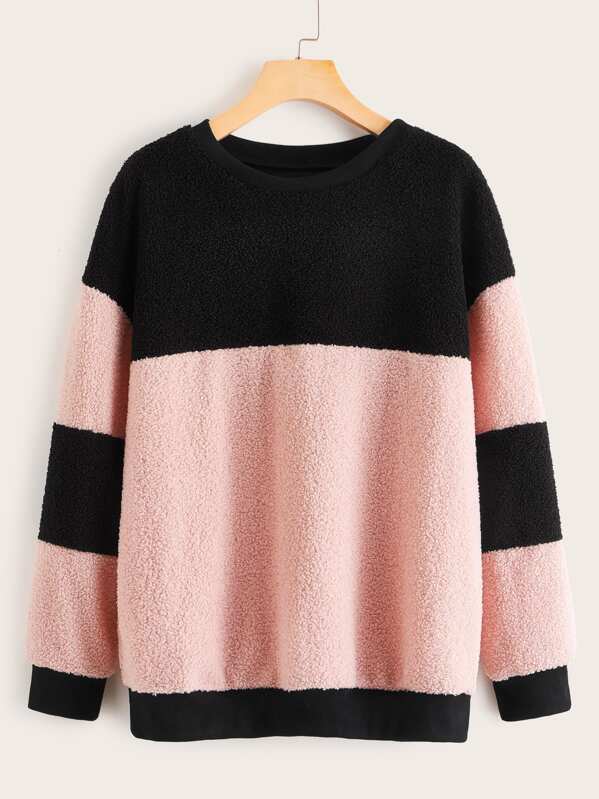 

Color-Block Drop Shoulder Teddy Sweatshirt, Multicolor