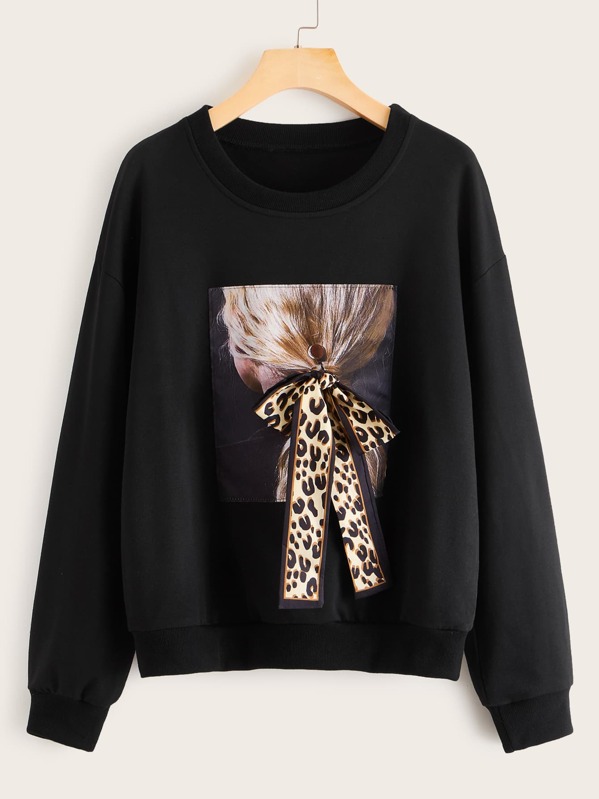 

Figure Graphic Knotted Detail Sweatshirt, Black