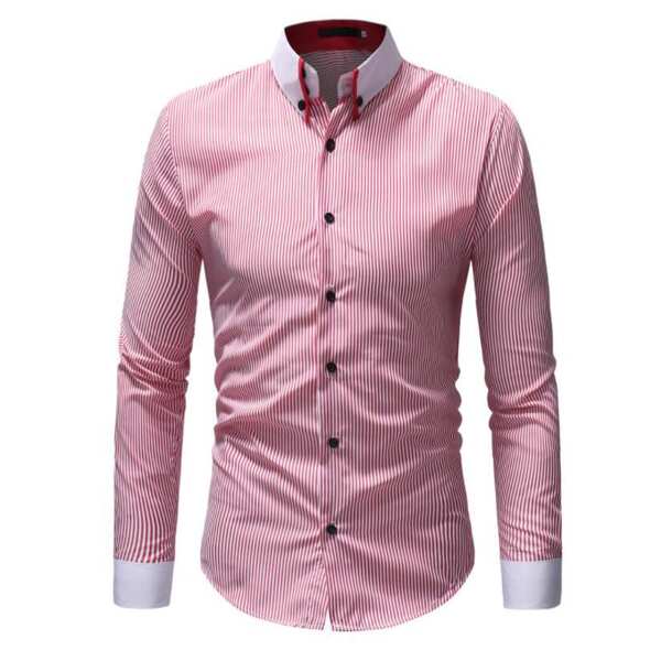 

Men Contrast Collar Vertical Striped Shirt, Pink