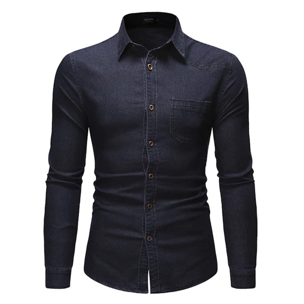 

Men Patched Pocket Button Denim Shirt, Navy