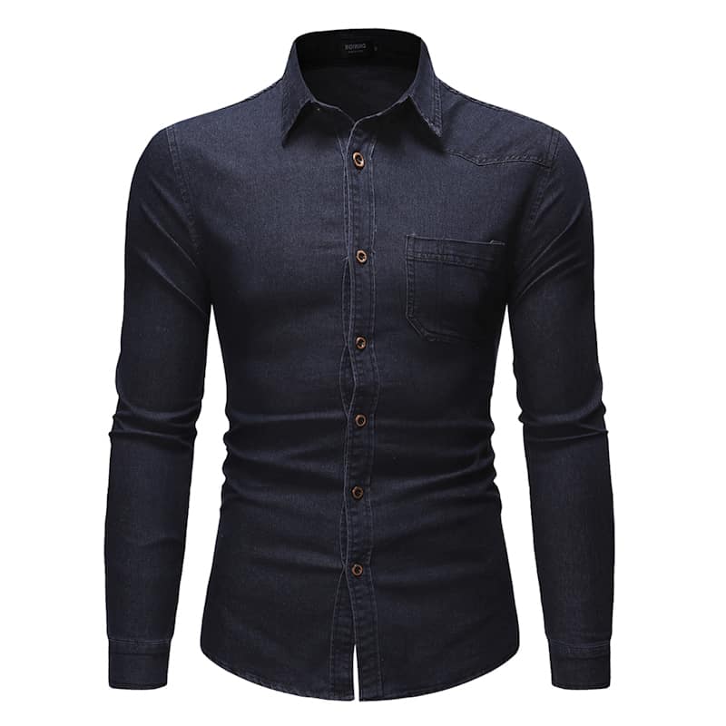 

Guys Patched Pocket Button Denim Shirt, Navy