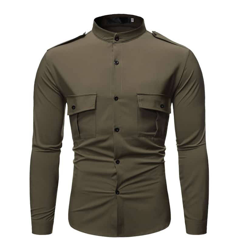 

Guys Flap Pockets Epaulet Utility Shirt, Army green