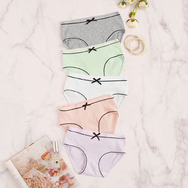 

5pack Contrast Binding Panty Set, Multicolor