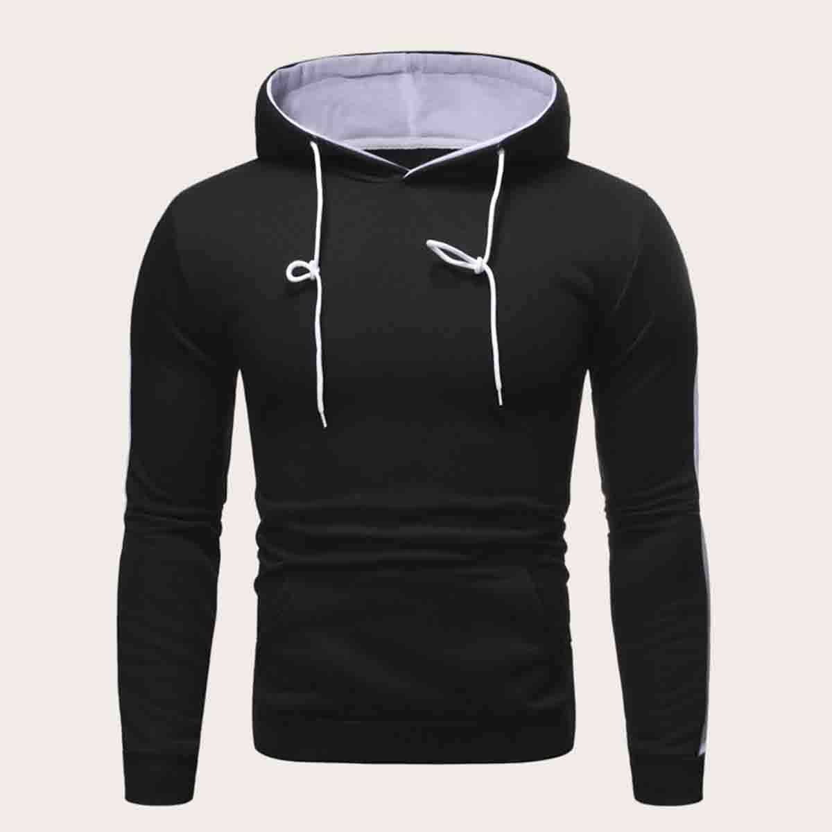

Guys Contrast Panel Kangaroo Pocket Hoodie, Black