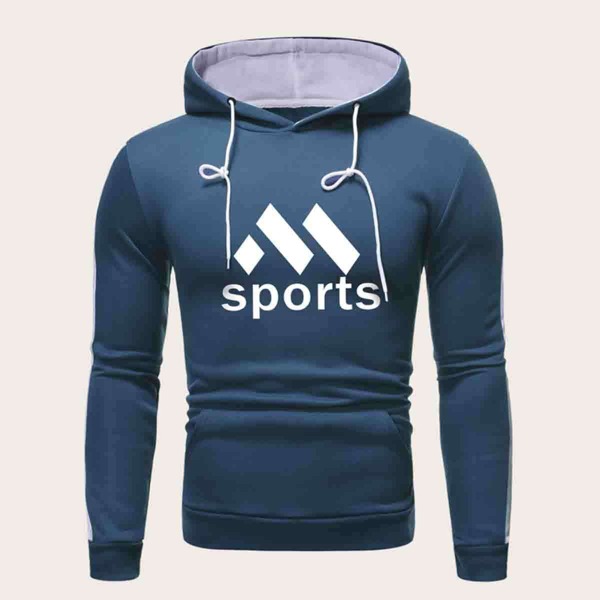 

Men Letter Graphic Kangaroo Pocket Hoodie, Navy