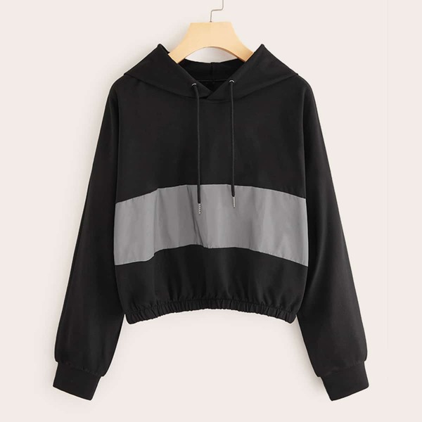 

Contrast Panel Reflective Crop Sports Hoodie