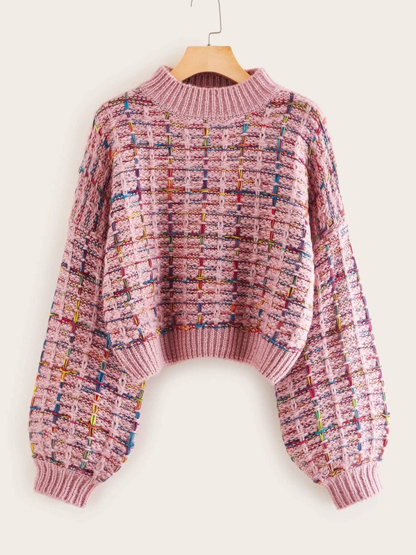 

Mock-neck Boucle Knit Sweater, Pink, Debi Cruz