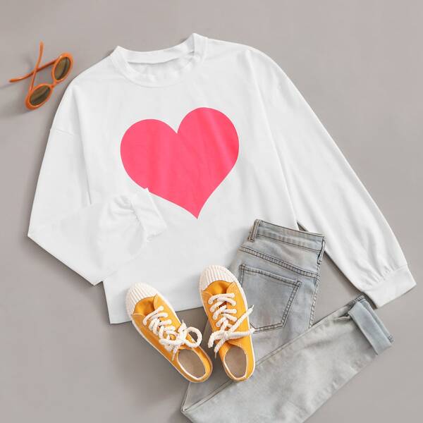 

Heart Print Pullover, White