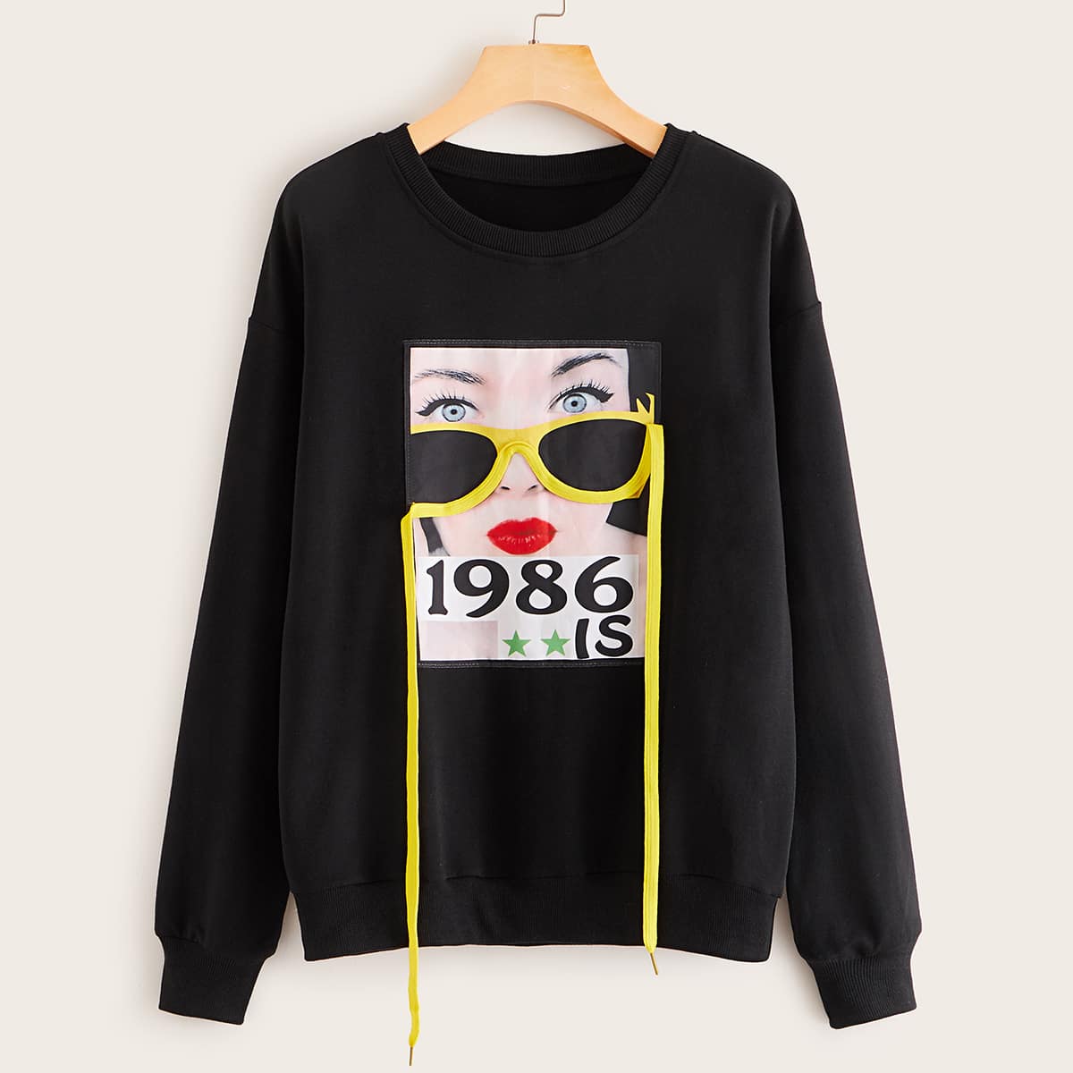 

Figure & Number Patched Sweatshirt, Black