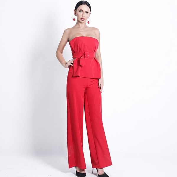 

Missord Adjustable Belt Tube Top & Wide Leg Pants Set