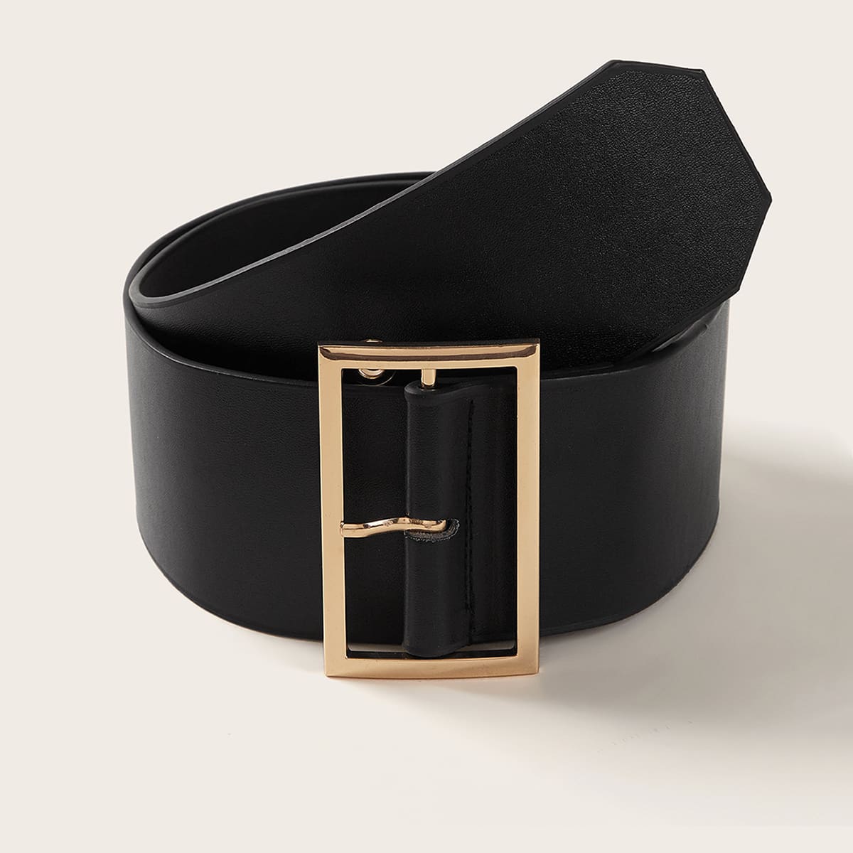 

Rectangle Buckle Decor Wide Belt, Black
