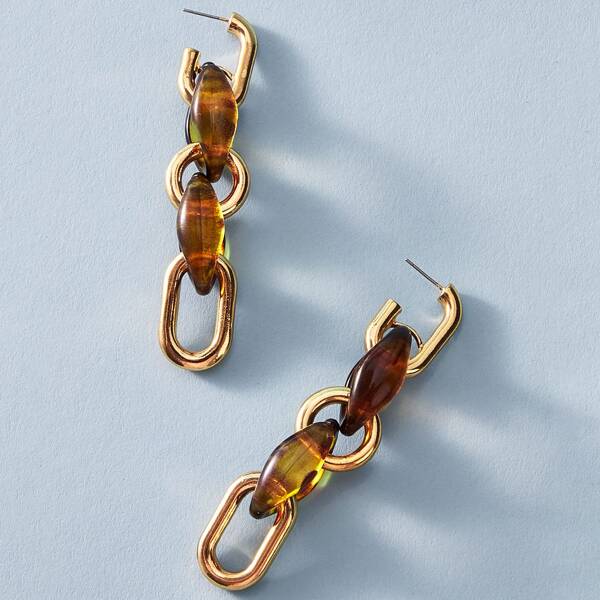 

1pair Leopard Graphic Link Drop Earrings, Multicolor