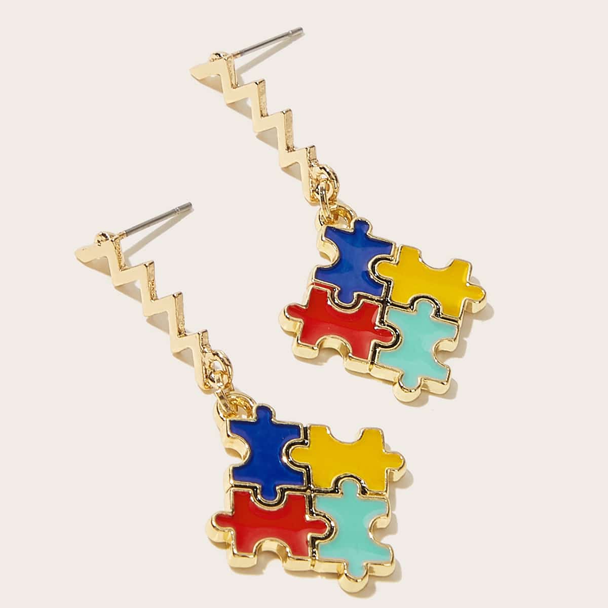 

1pair Puzzle Drop Earrings, Multicolor