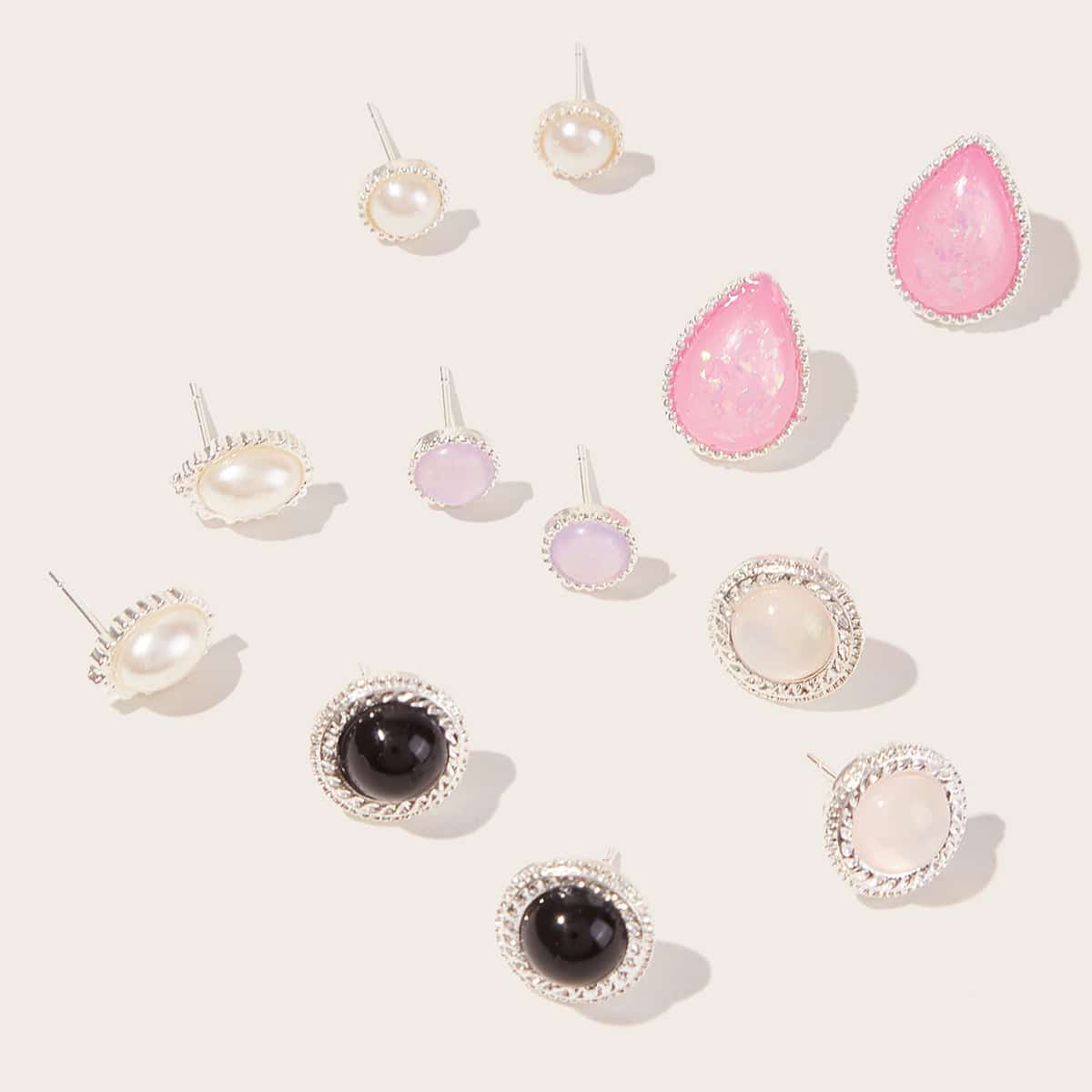 

6pairs Pearl Decor Stud Earrings, Multicolor