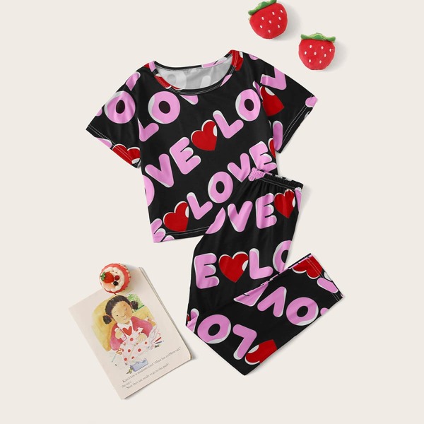 

Girls Letter Graphic PJ Set, Multicolor